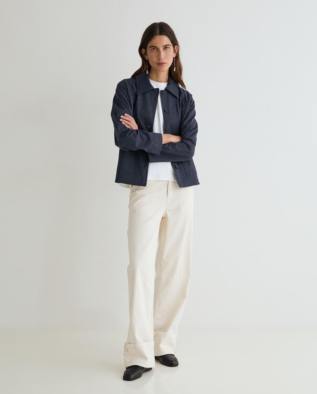 Chaqueta de mujer corta denim con cuello camisero - Yerse - Azul oscuro Azul oscuro-5
