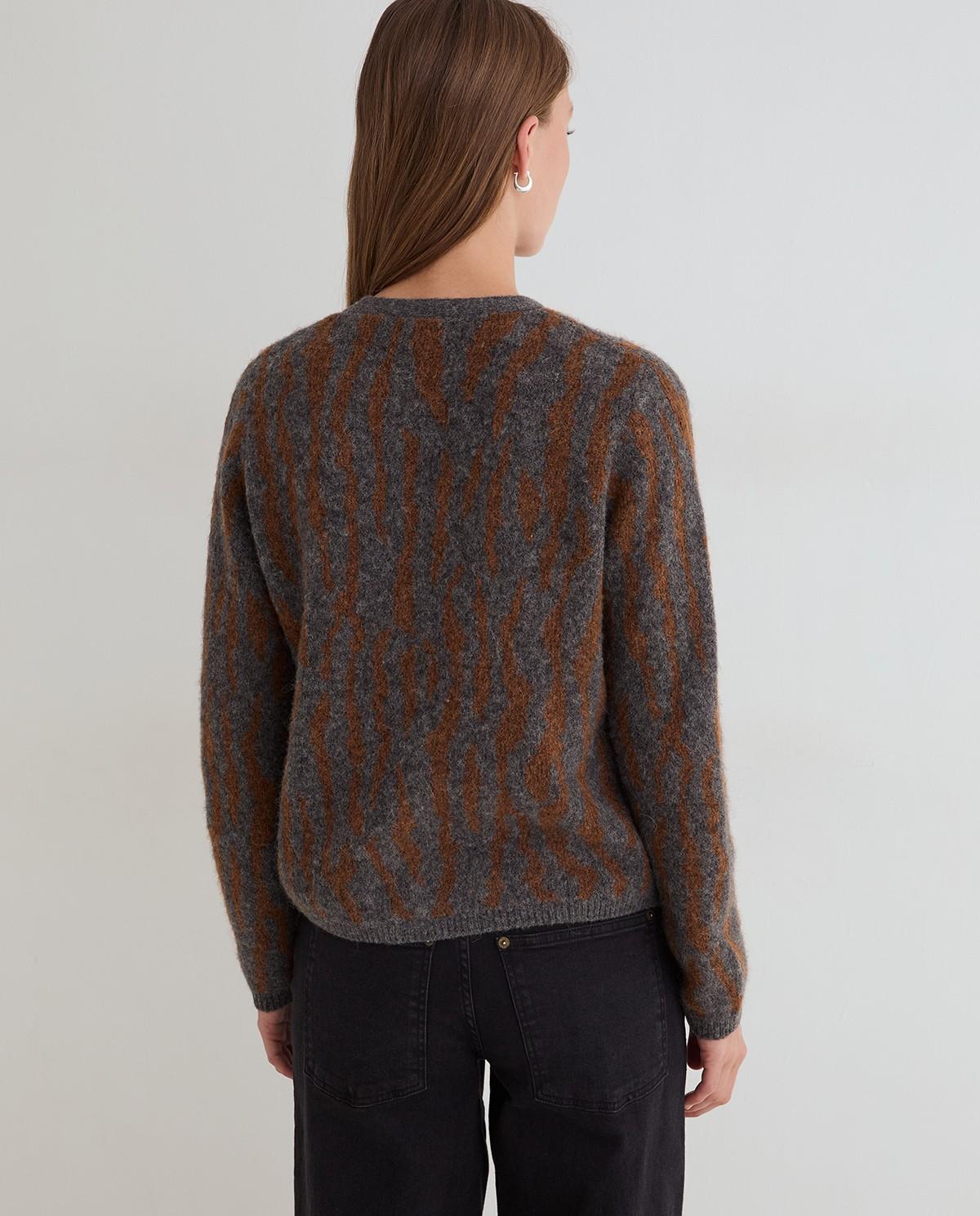 Imagen 4 de Cárdigan de punto jacquard de mujer con cuello pico - Yerse - Gris Gris