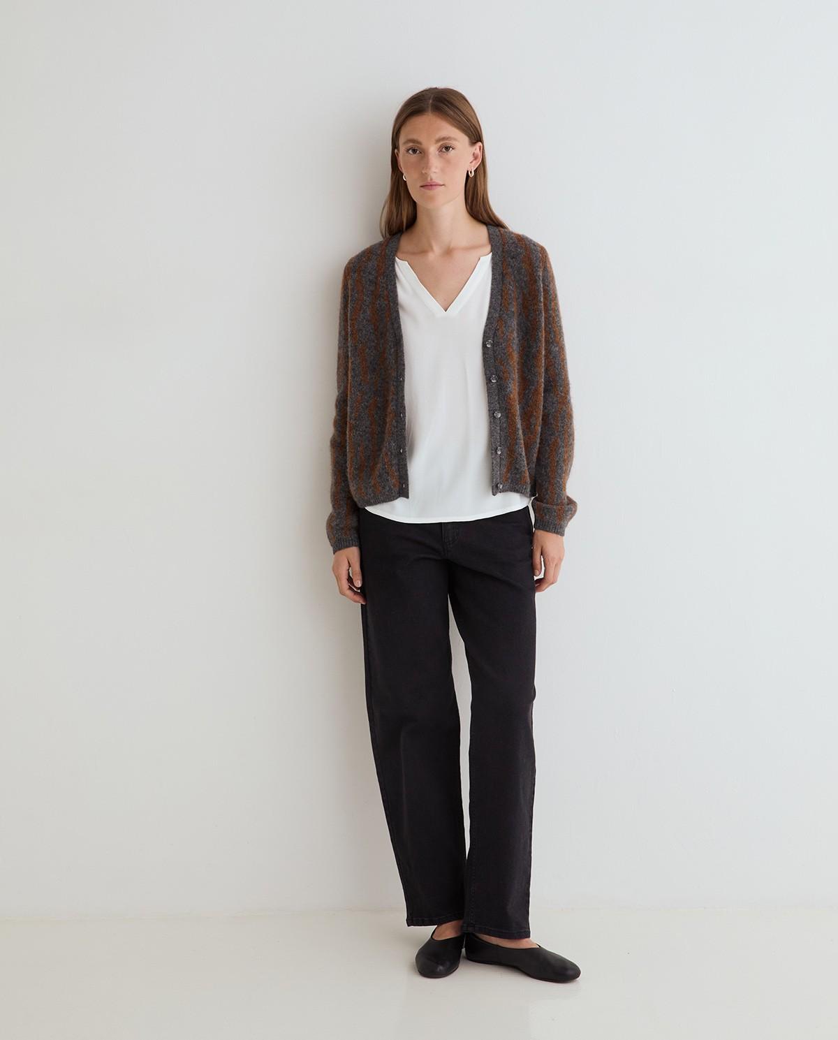 Imagen 5 de Cárdigan de punto jacquard de mujer con cuello pico - Yerse - Gris Gris