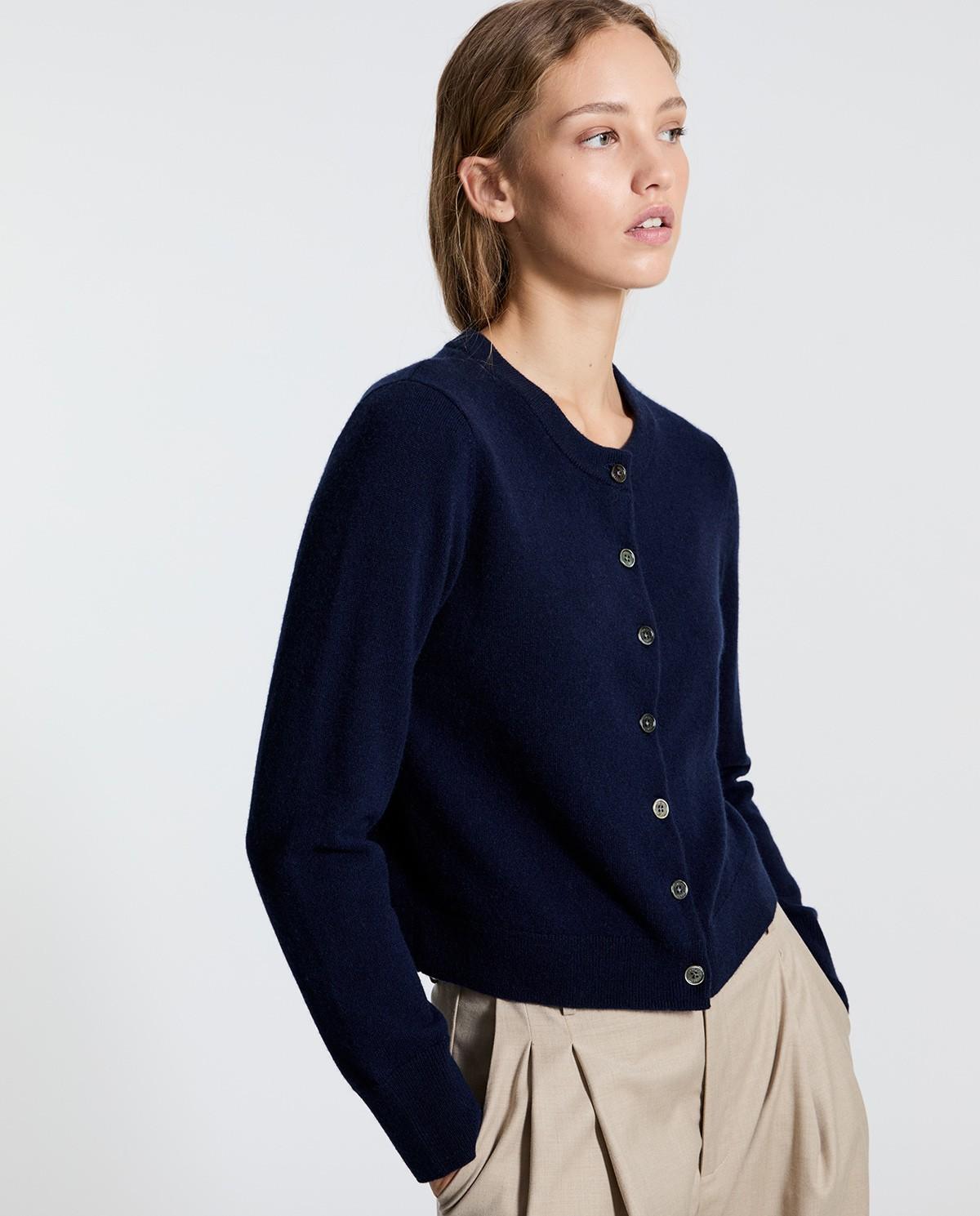 Imagen 1 de Cárdigan de mujer 100% cashmere con escote redondo - Yerse - Azul oscuro Azul oscuro