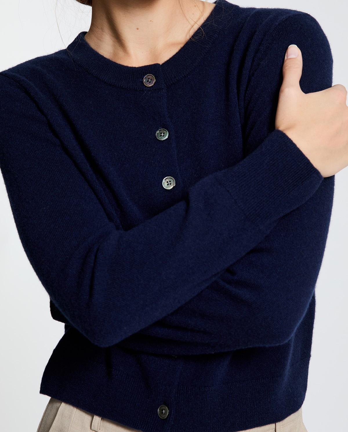 Imagen 2 de Cárdigan de mujer 100% cashmere con escote redondo - Yerse - Azul oscuro Azul oscuro