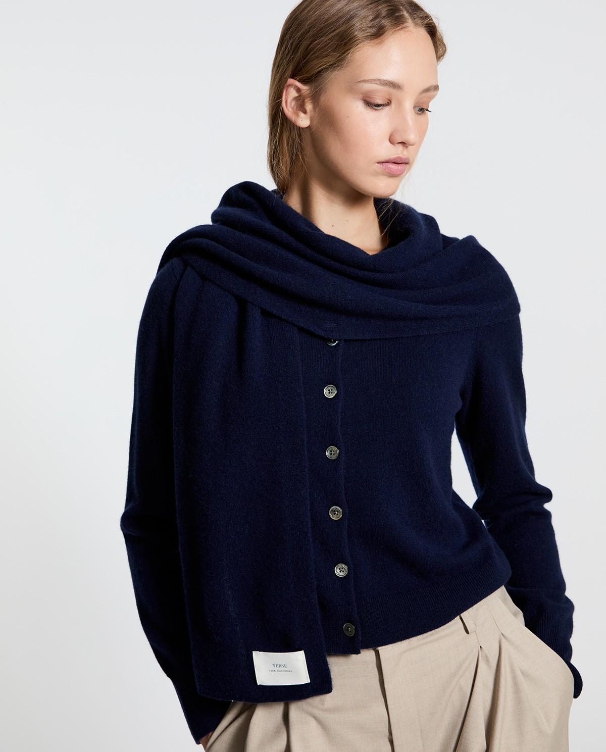 Imagen 4 de Cárdigan de mujer 100% cashmere con escote redondo - Yerse - Azul oscuro Azul oscuro