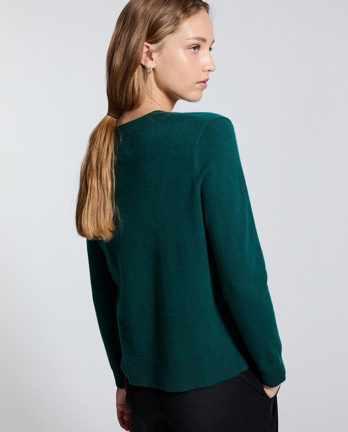 Jersey de mujer 100% cashmere con escote pico - Yerse - Verde Verde-3