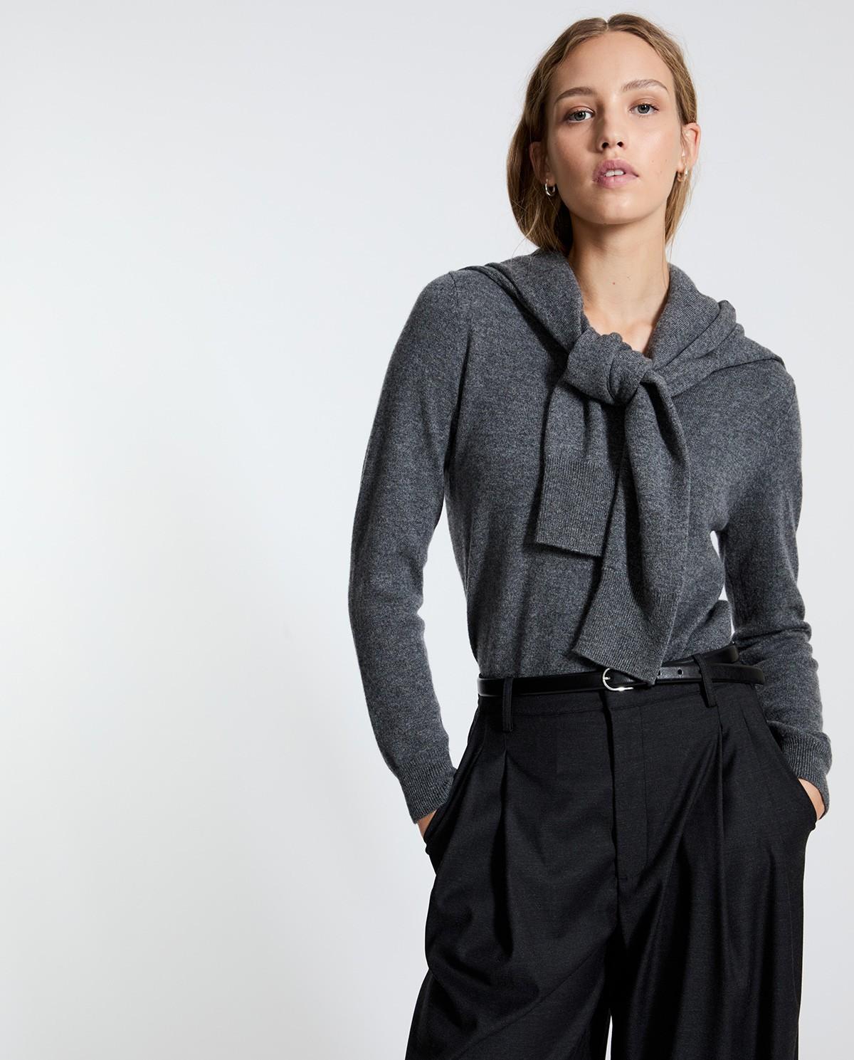 Jersey de mujer 100% cashmere con escote pico - Yerse - Gris Gris-4