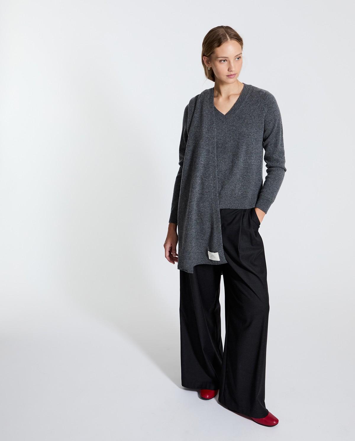 Jersey de mujer 100% cashmere con escote pico - Yerse - Gris Gris-5