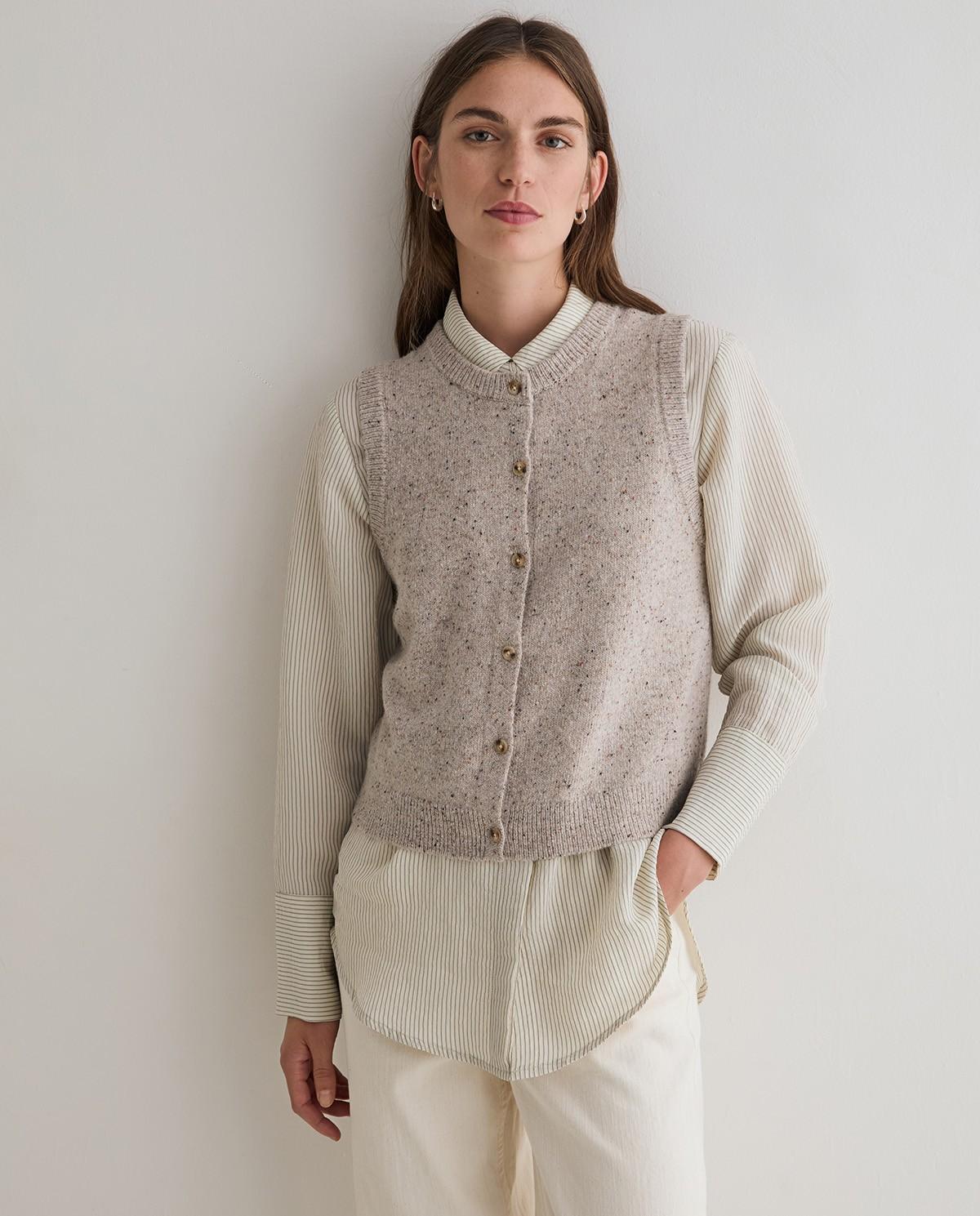 Chaleco de mujer de punto tweed en mezcla de lana - Yerse - Natural Natural-1
