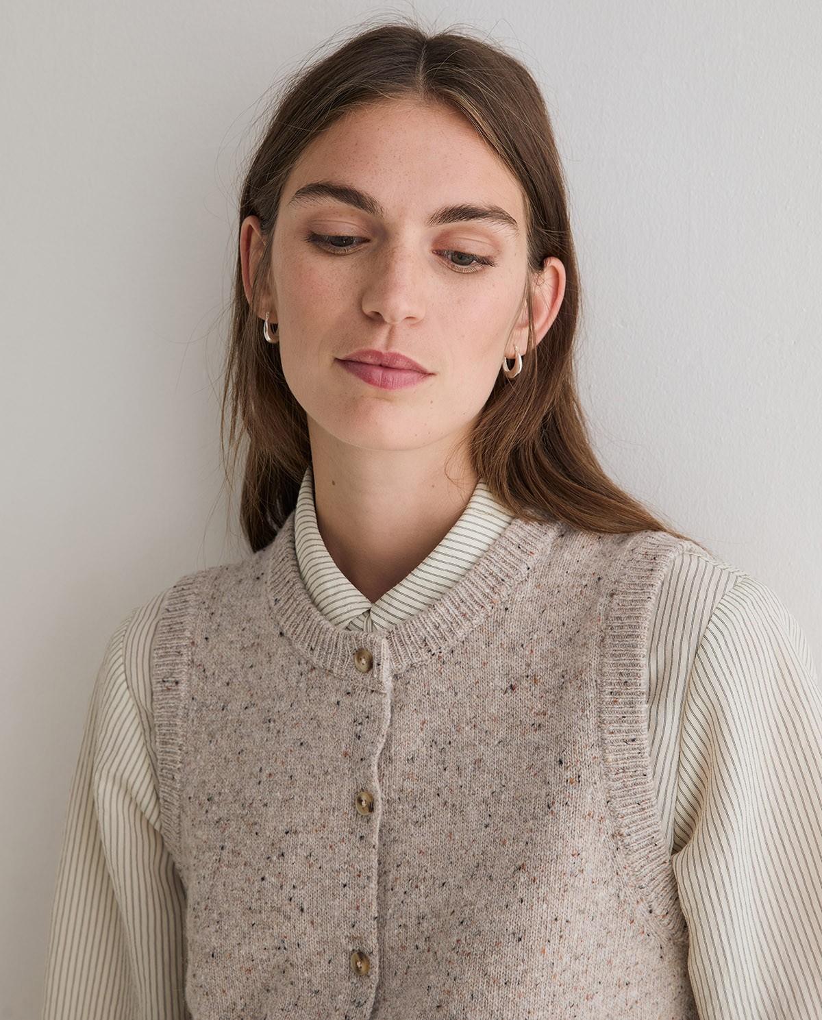 Chaleco de mujer de punto tweed en mezcla de lana - Yerse - Natural Natural-2