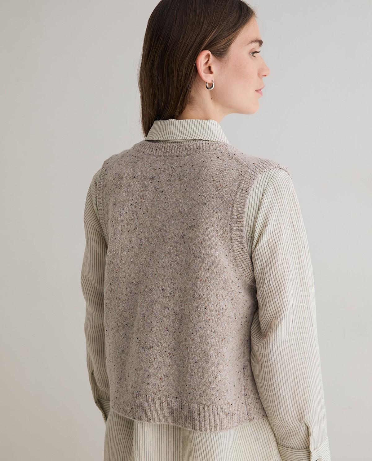 Chaleco de mujer de punto tweed en mezcla de lana - Yerse - Natural Natural-4
