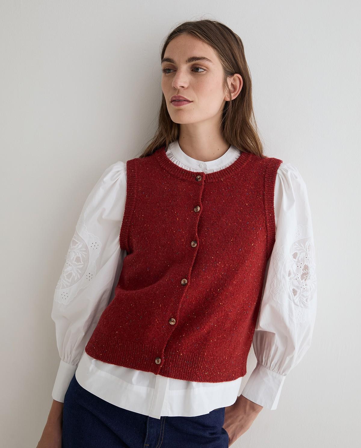 Chaleco de mujer de punto tweed en mezcla de lana - Yerse - Rojo Rojo-1