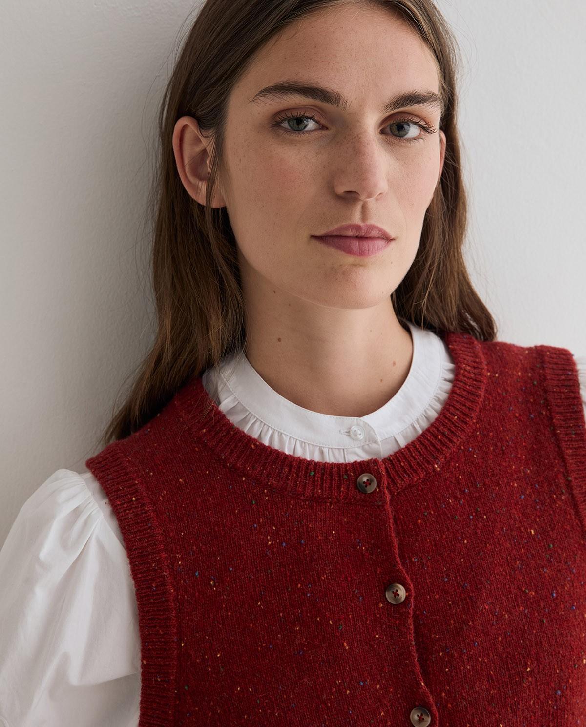 Chaleco de mujer de punto tweed en mezcla de lana - Yerse - Rojo Rojo-2