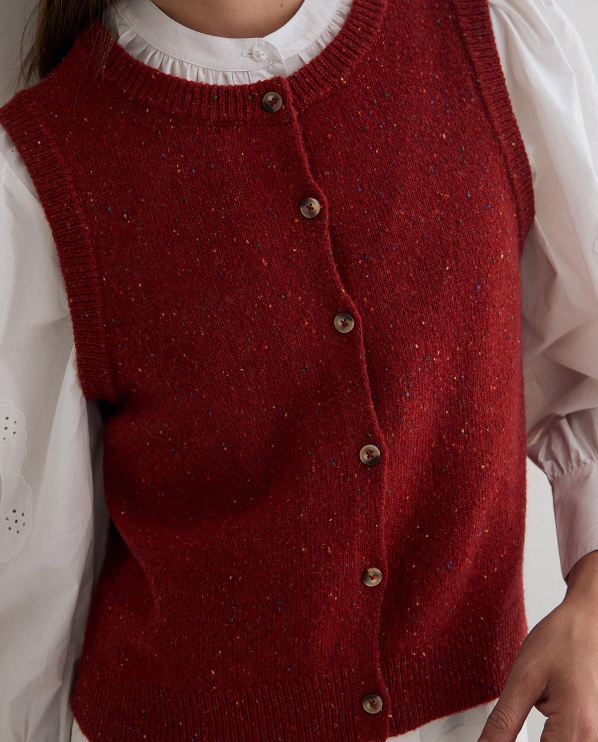 Chaleco de mujer de punto tweed en mezcla de lana - Yerse - Rojo Rojo-3