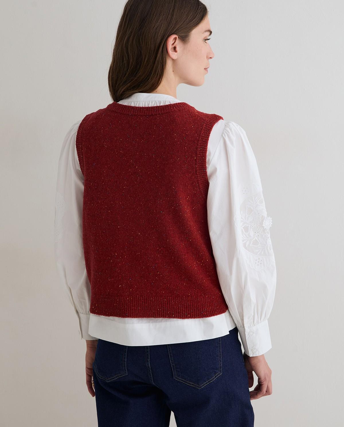 Chaleco de mujer de punto tweed en mezcla de lana - Yerse - Rojo Rojo-4