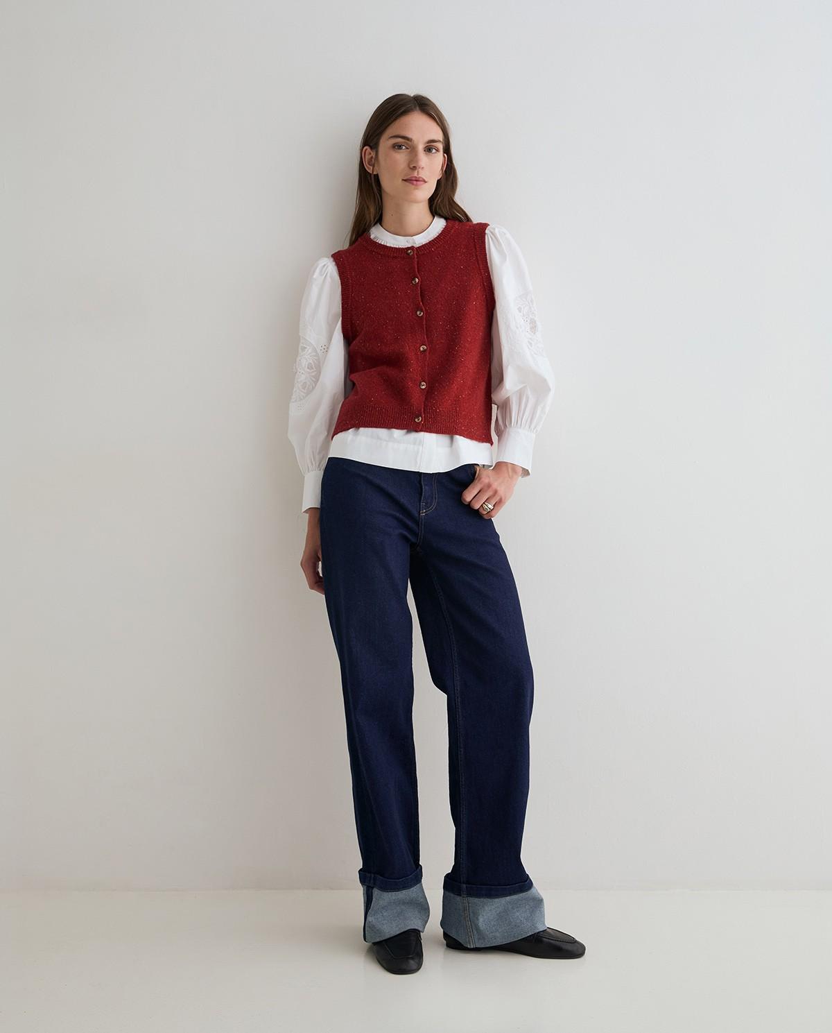 Chaleco de mujer de punto tweed en mezcla de lana - Yerse - Rojo Rojo-5
