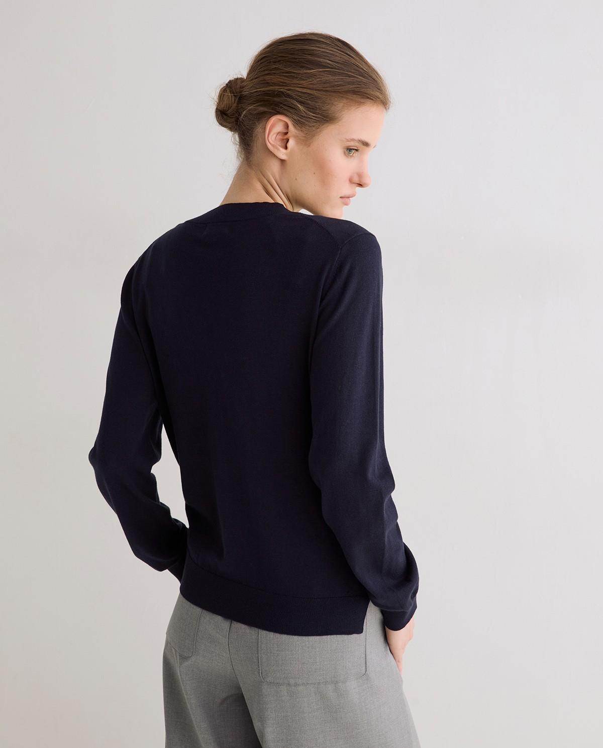 Jersey de mujer de punto fino con cuello pico - Yerse - Azul oscuro Azul oscuro-3