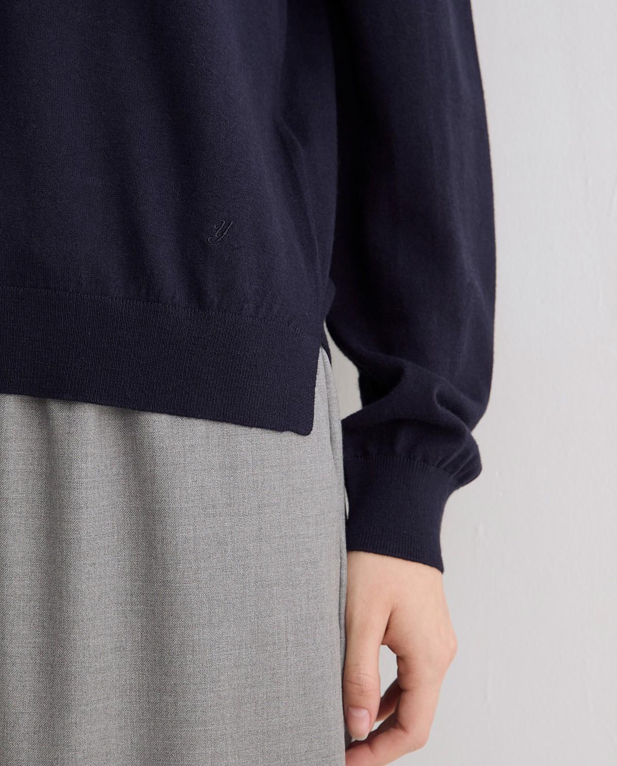 Jersey de mujer de punto fino con cuello pico - Yerse - Azul oscuro Azul oscuro-4