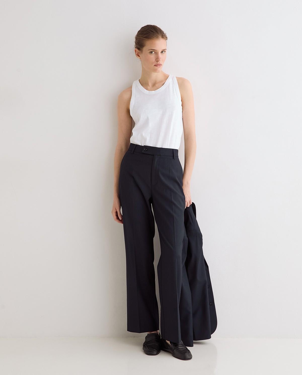 Imagen 0 de Pantalón recto de mujer de traje de lana fría Azul marino