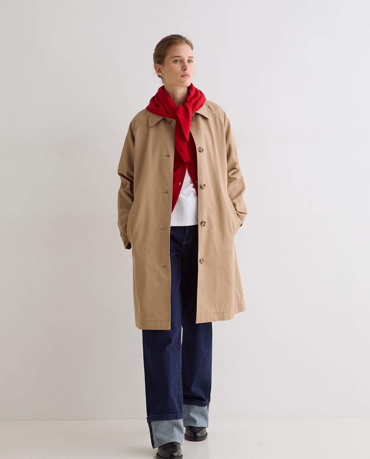 Imagen 0 de Gabardina de mujer midi de algodón con cuello camisero Marrón