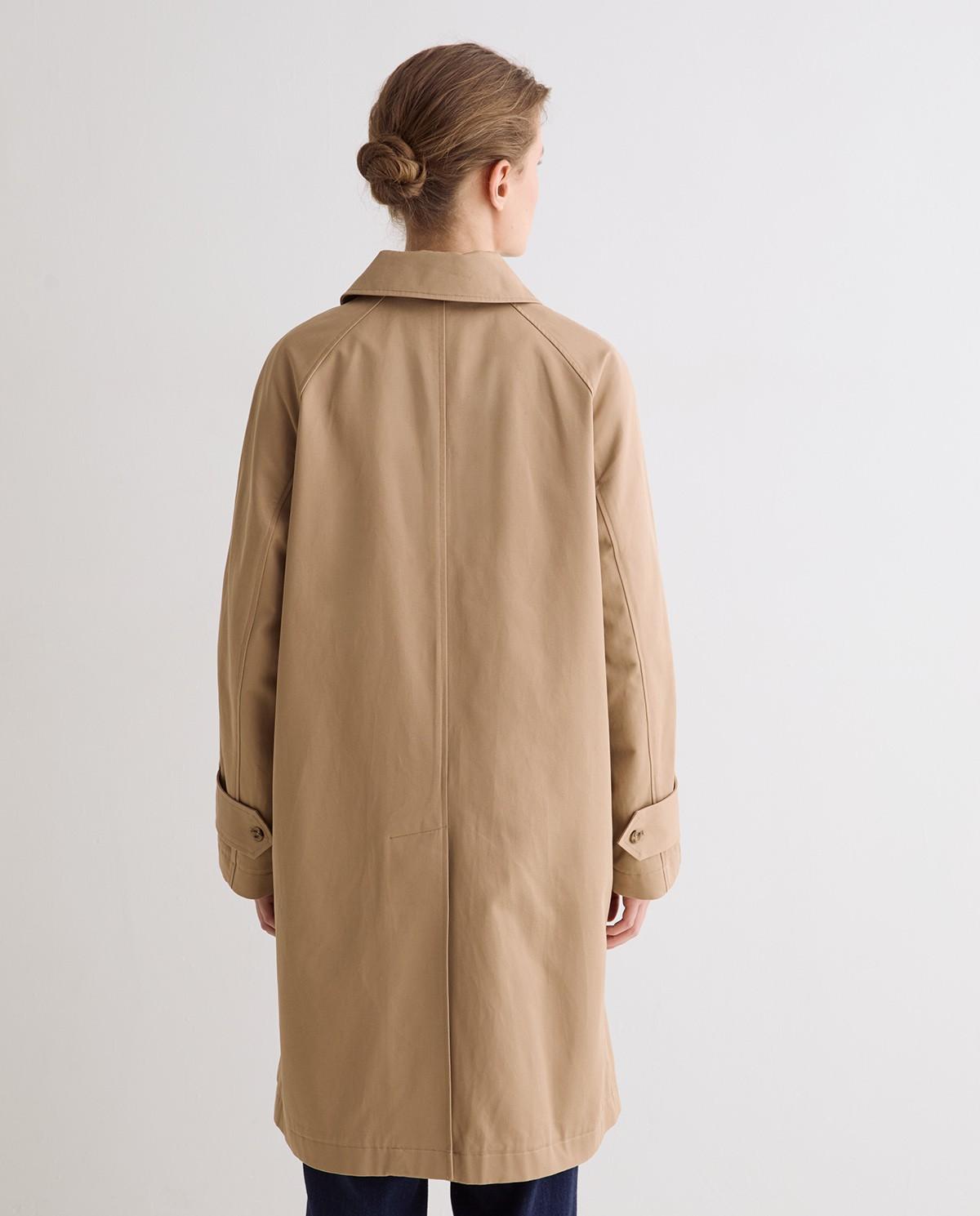 Gabardina de mujer midi de algodón con cuello camisero - Yerse - Marrón Marrón-3