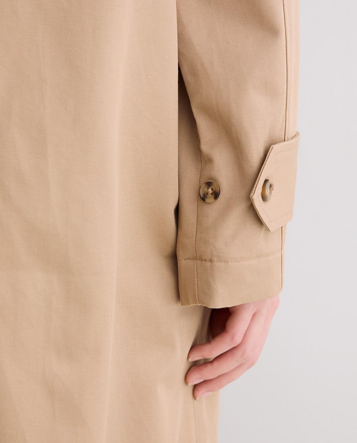 Gabardina de mujer midi de algodón con cuello camisero - Yerse - Marrón Marrón-4