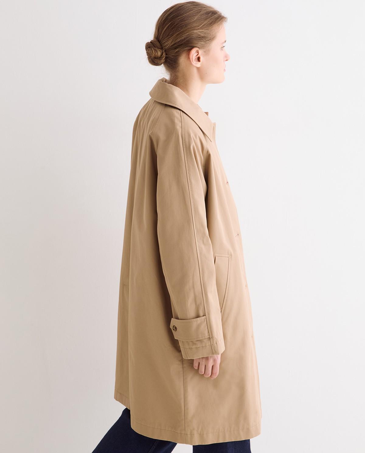 Gabardina de mujer midi de algodón con cuello camisero - Yerse - Marrón Marrón-5