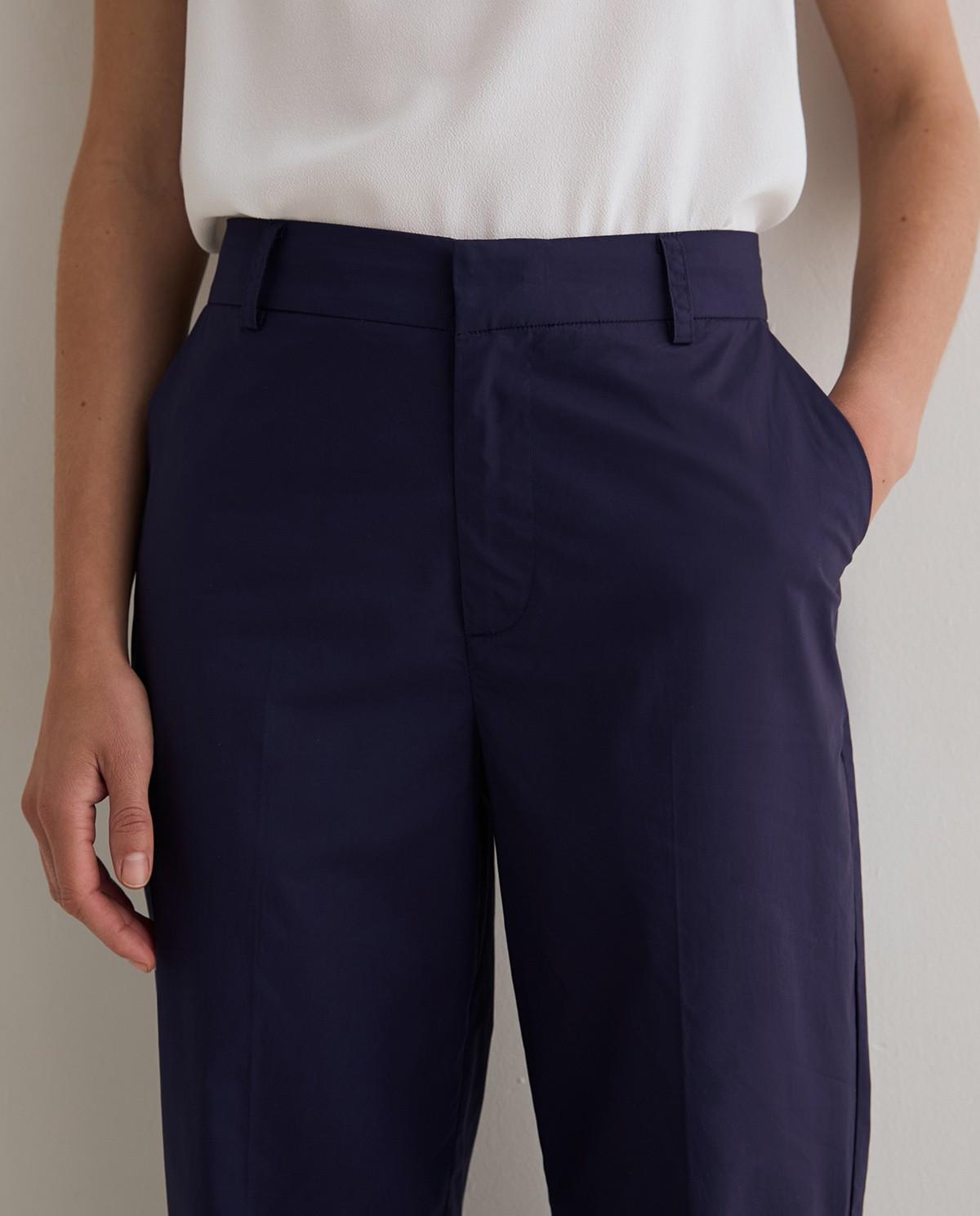 Pantalón de mujer recto confeccionado en popelín de algodón - Yerse - Azul oscuro Azul oscuro-2