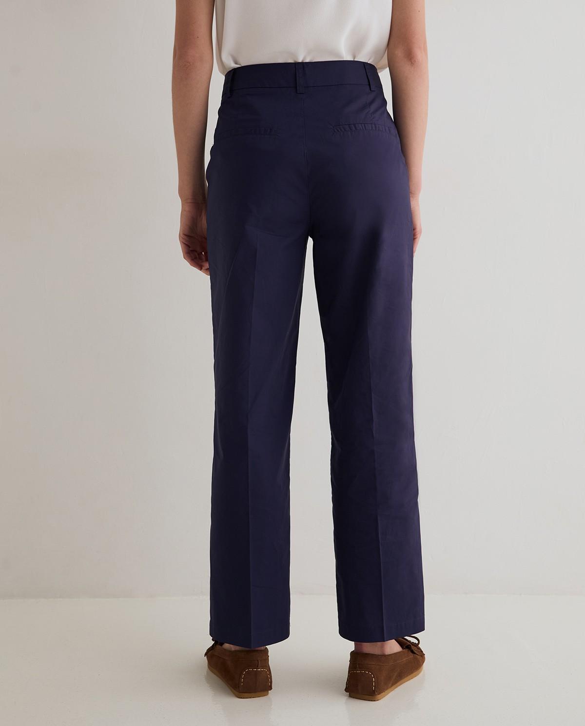 Pantalón de mujer recto confeccionado en popelín de algodón - Yerse - Azul oscuro Azul oscuro-3