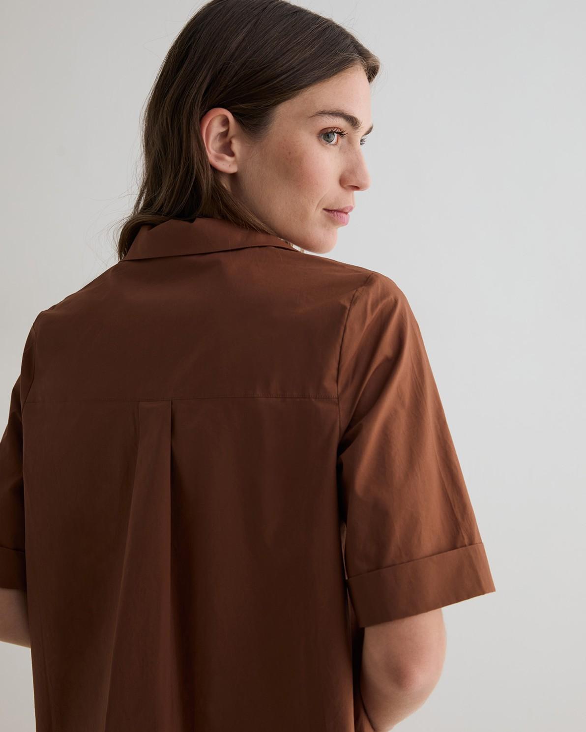 Vestido midi camisero popelin - Yerse - Marrón Marrón-3