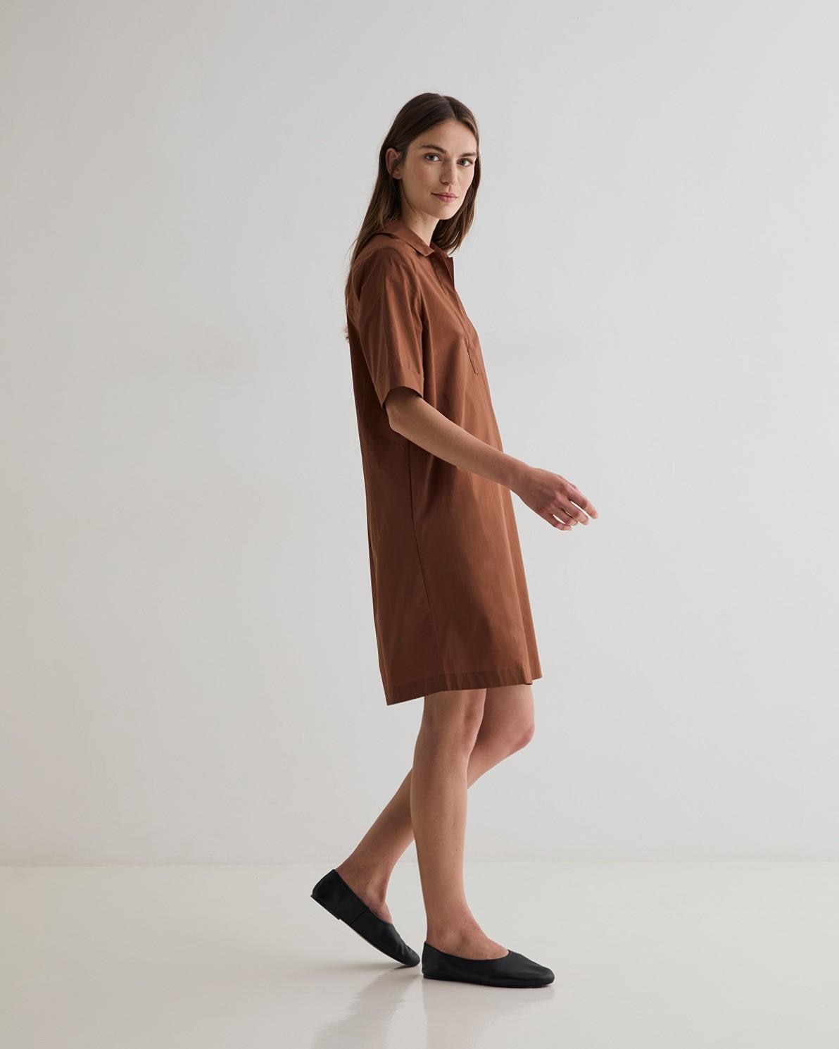 Vestido midi camisero popelin - Yerse - Marrón Marrón-4