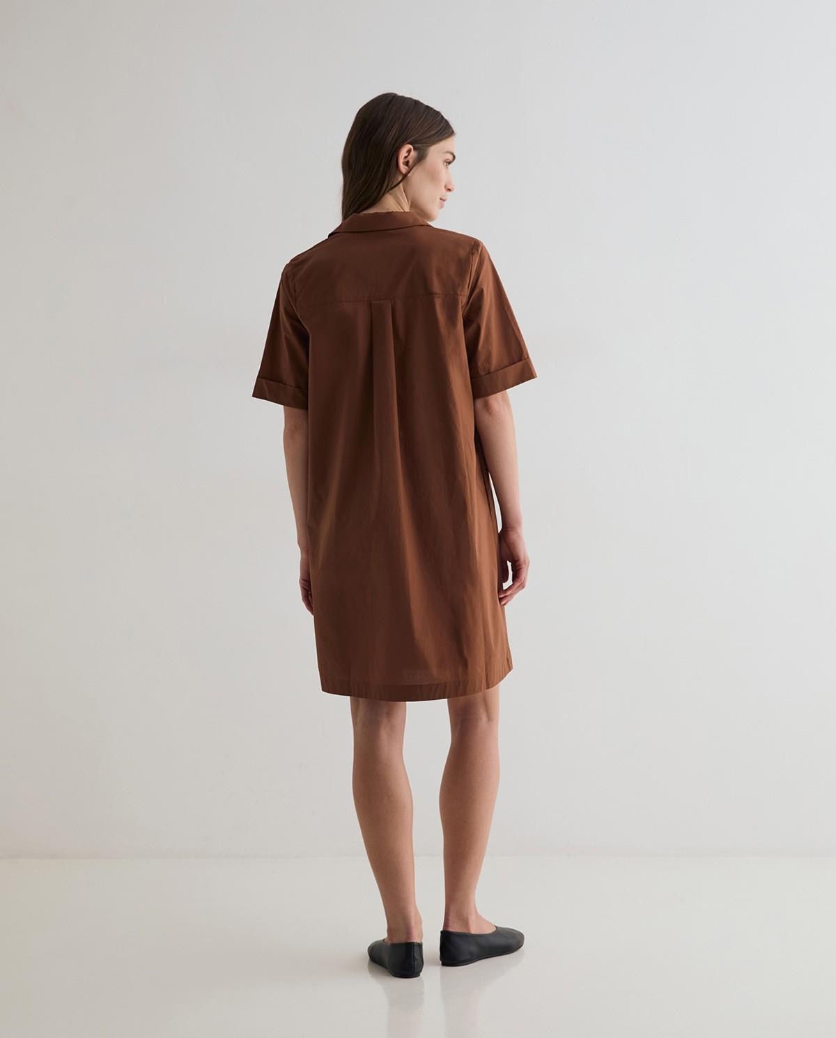 Vestido midi camisero popelin - Yerse - Marrón Marrón-5