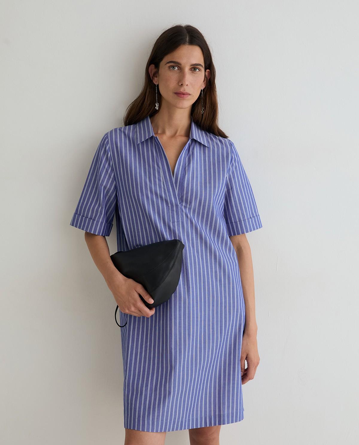Vestido midi camisero popelin - Yerse - Azul / Blanco Azul / Blanco-1