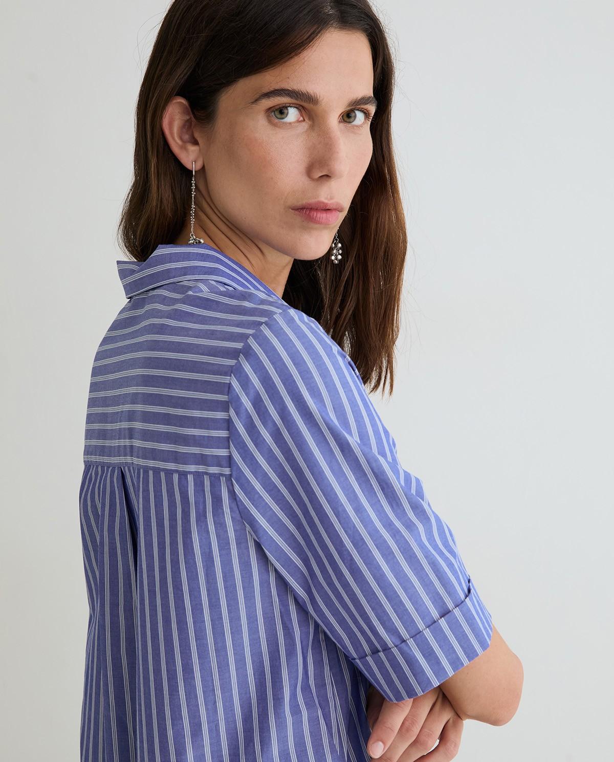Vestido midi camisero popelin - Yerse - Azul / Blanco Azul / Blanco-2