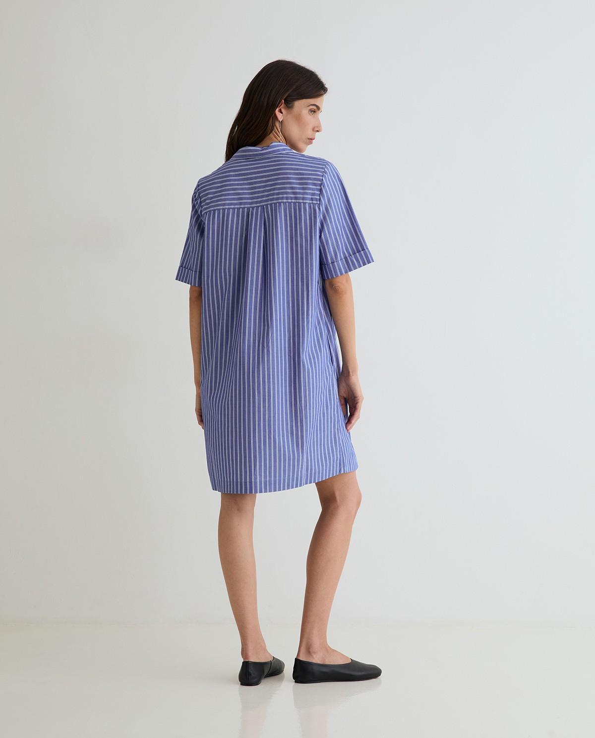 Vestido midi camisero popelin - Yerse - Azul / Blanco Azul / Blanco-5