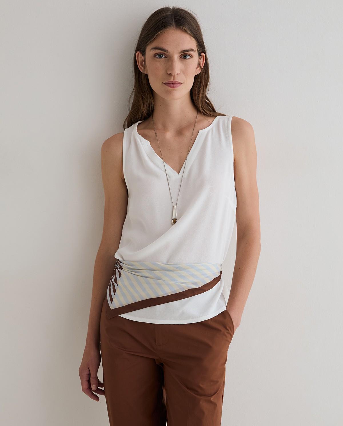Top de mujer fluido sin mangas con escote pico - Yerse - Natural Natural-1