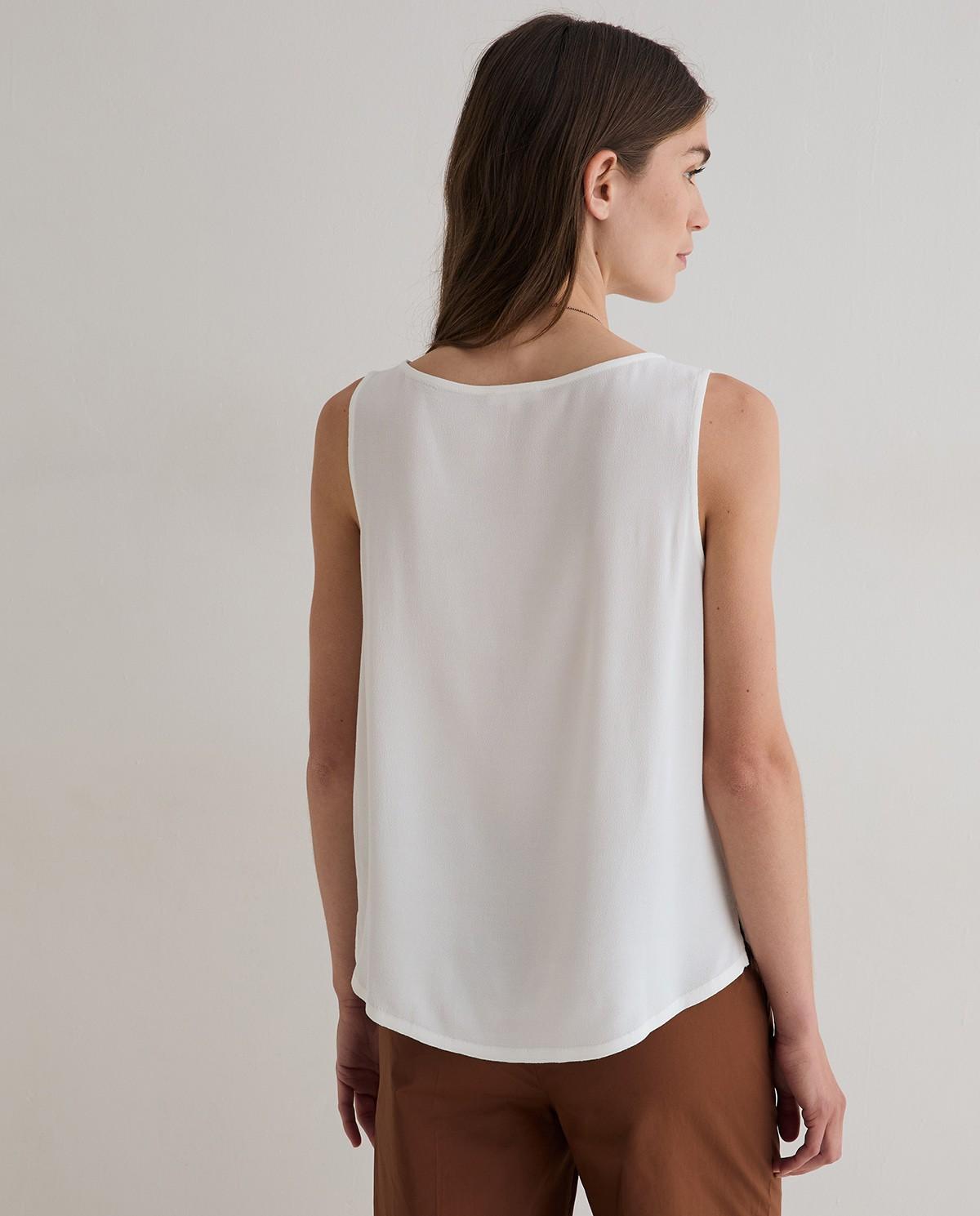 Top de mujer fluido sin mangas con escote pico - Yerse - Natural Natural-3