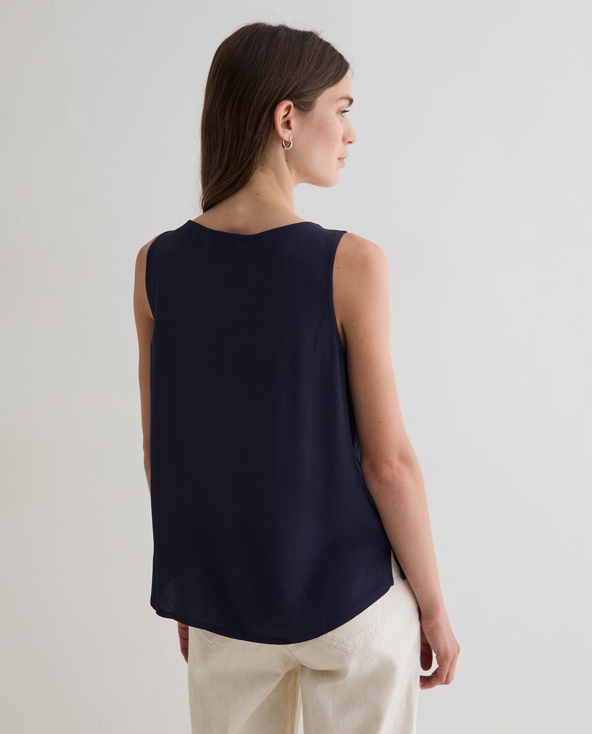 Top de mujer fluido sin mangas con escote pico - Yerse - Azul oscuro Azul oscuro-3