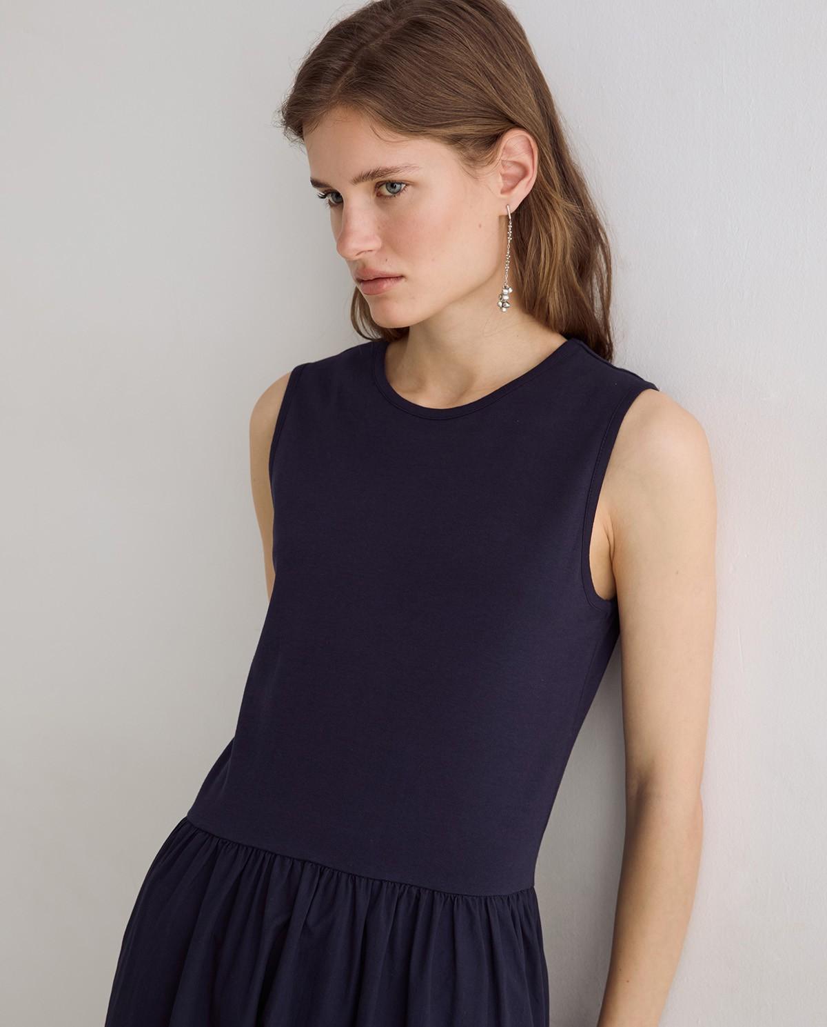 Vestido largo sin mangas y falda combinada - Yerse - Azul oscuro Azul oscuro-2