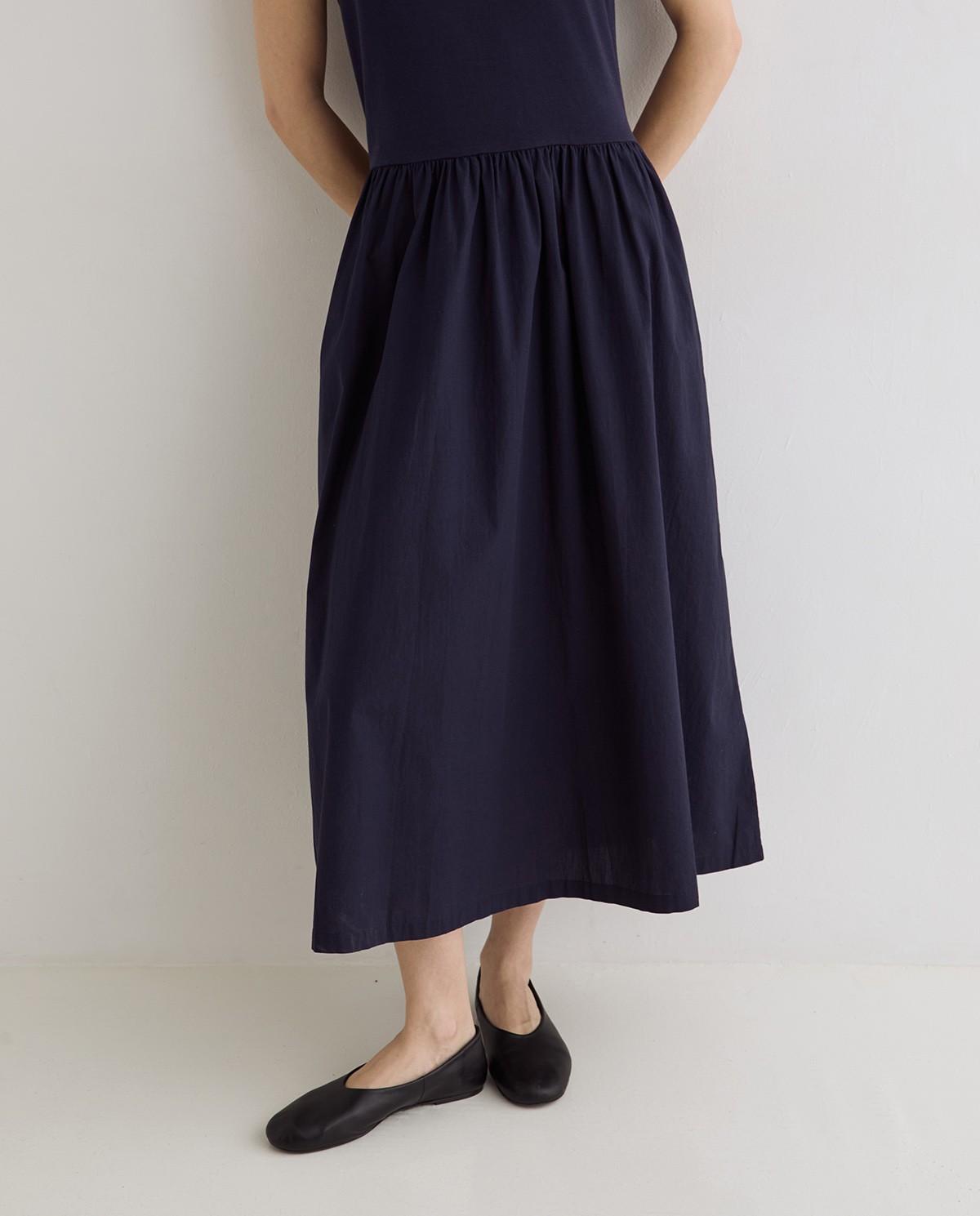 Vestido largo sin mangas y falda combinada - Yerse - Azul oscuro Azul oscuro-3