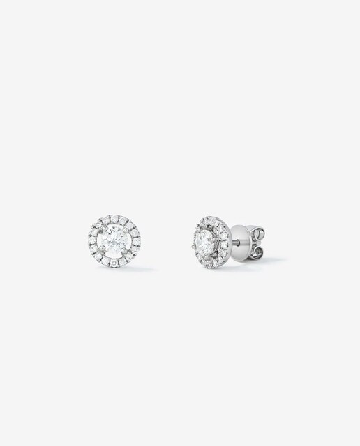 Imagen 0 de Pendientes de oro blanco con diamante solitario y orla de diamantes