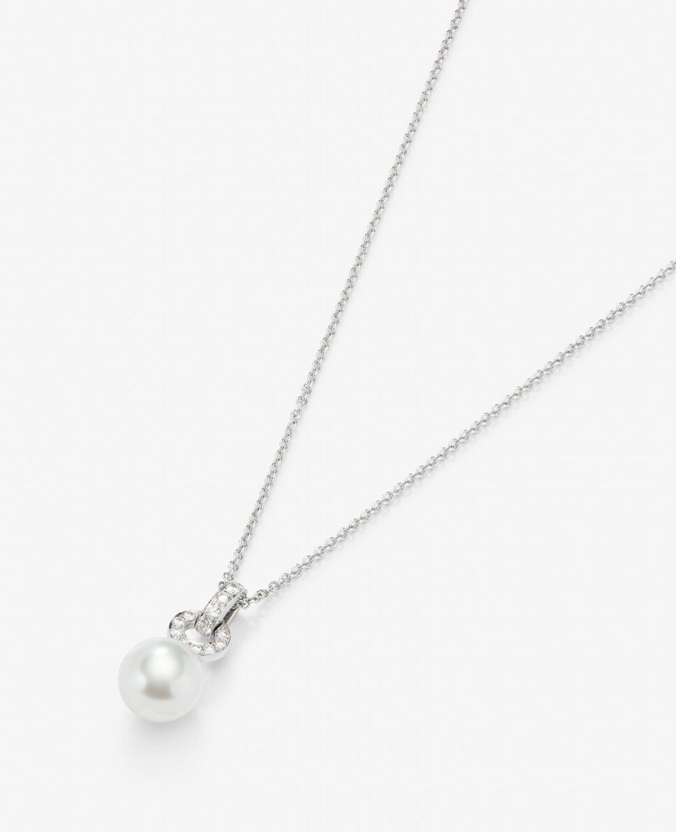 Colgante de cadena de oro blanco de 18k con aro en diamante y perla australiana de 9,5 mm Blanco-3