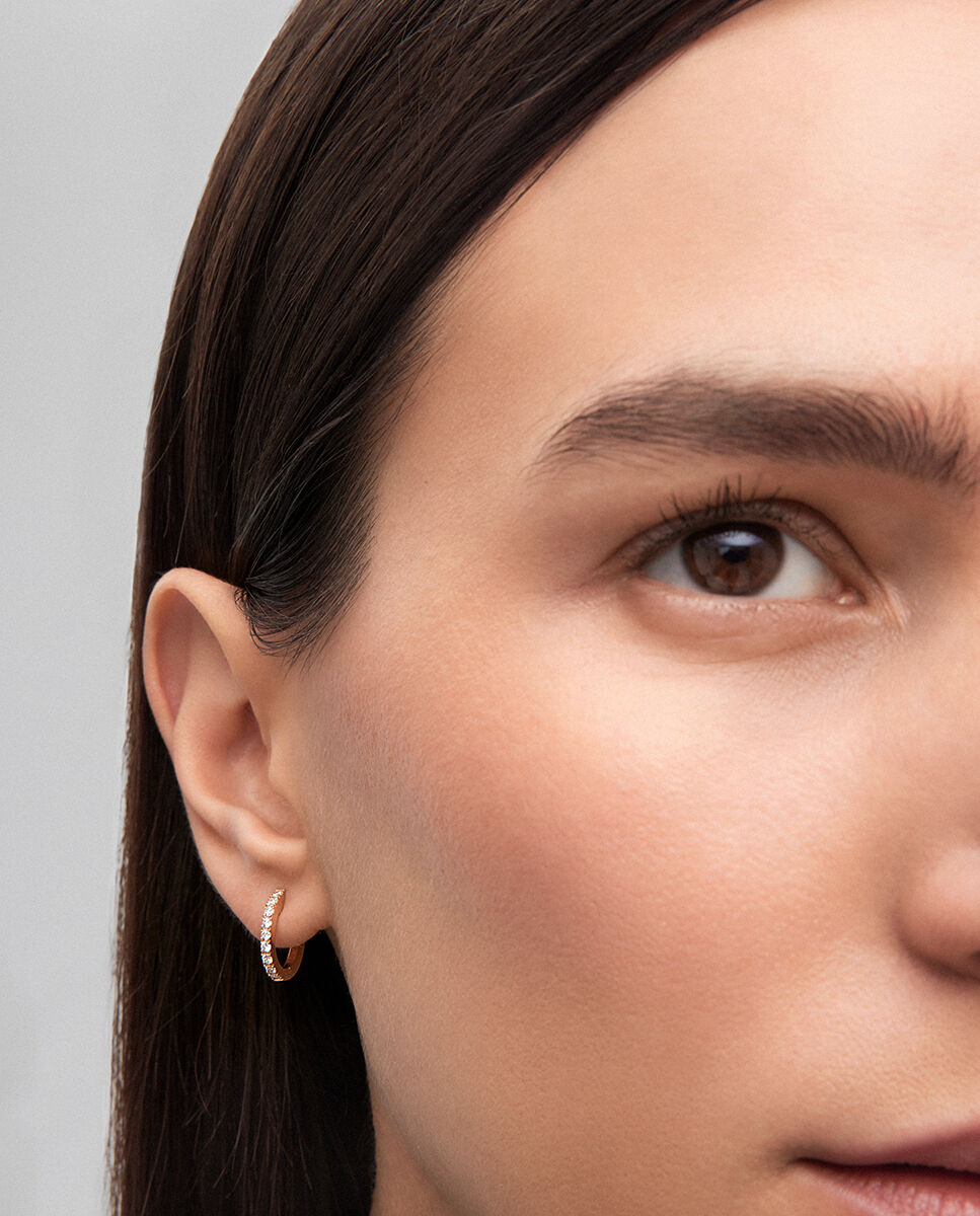 Pendientes de aro de oro con diamantes blancos en talla brillante - SUAREZ - Blanco Blanco-4