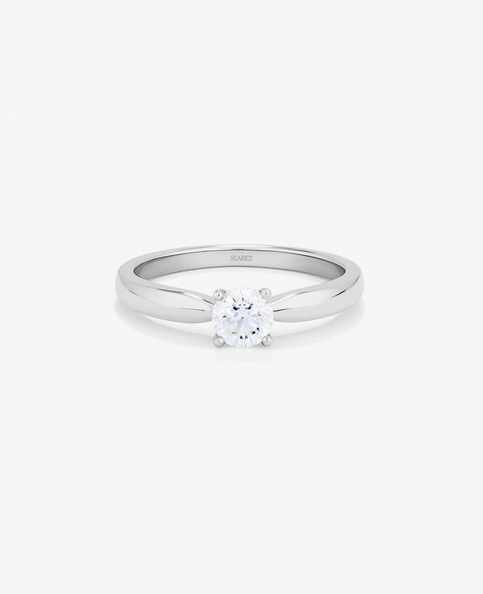 Anillo solitario de compromiso de oro blanco de 18K con diamantes color E y pureza VVS2 Blanco-3