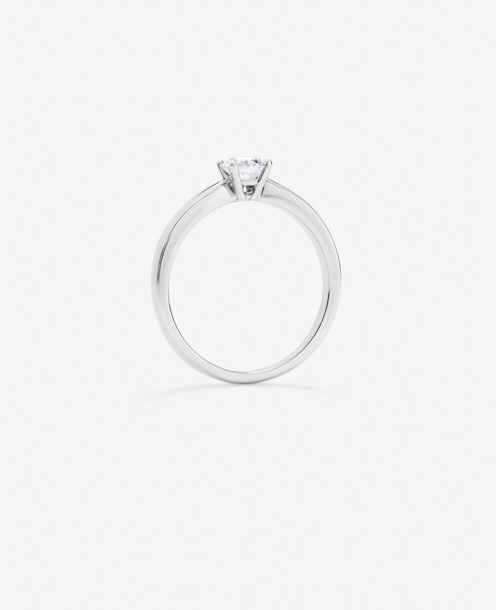 Anillo solitario de compromiso de oro blanco de 18K con diamantes color E y pureza VVS2 Blanco-5