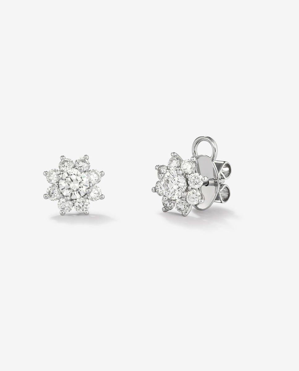 Pendientes flor de oro blanco de 18k con diamante solitario y orla de diamantes Blanco SUAREZ Blanco-1