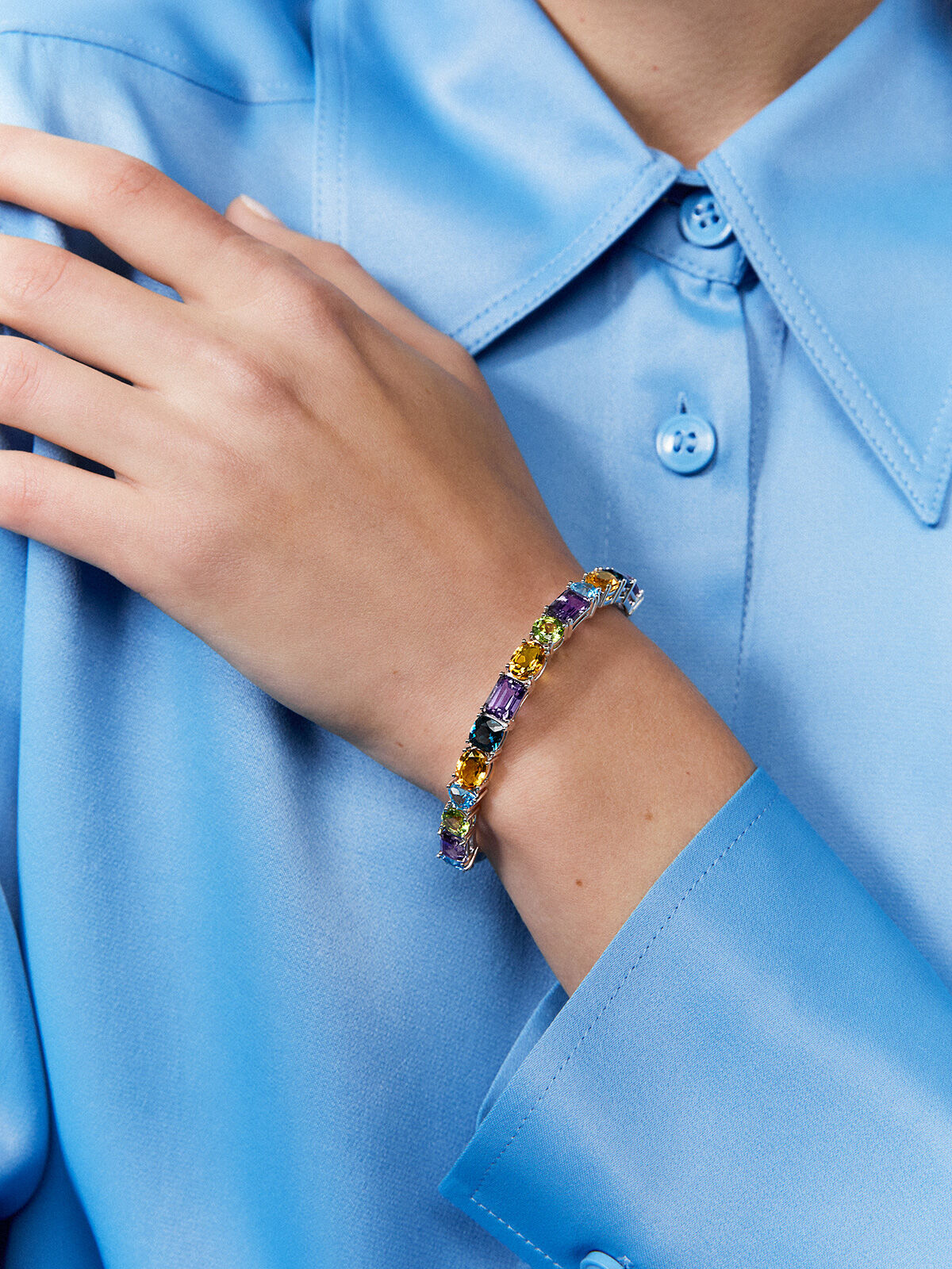 Imagen 4 de Pulsera rígida de plata con gemas - SUAREZ - Multicolor Multicolor