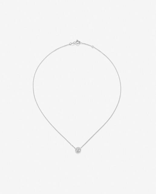 Imagen 0 de Colgante cadena de oro blanco con diamante solitario y orla de diamantes