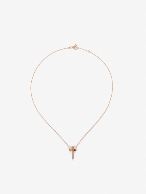 Imagen 0 de Colgante cadena cruz de oro rosa con zafiro y diamante