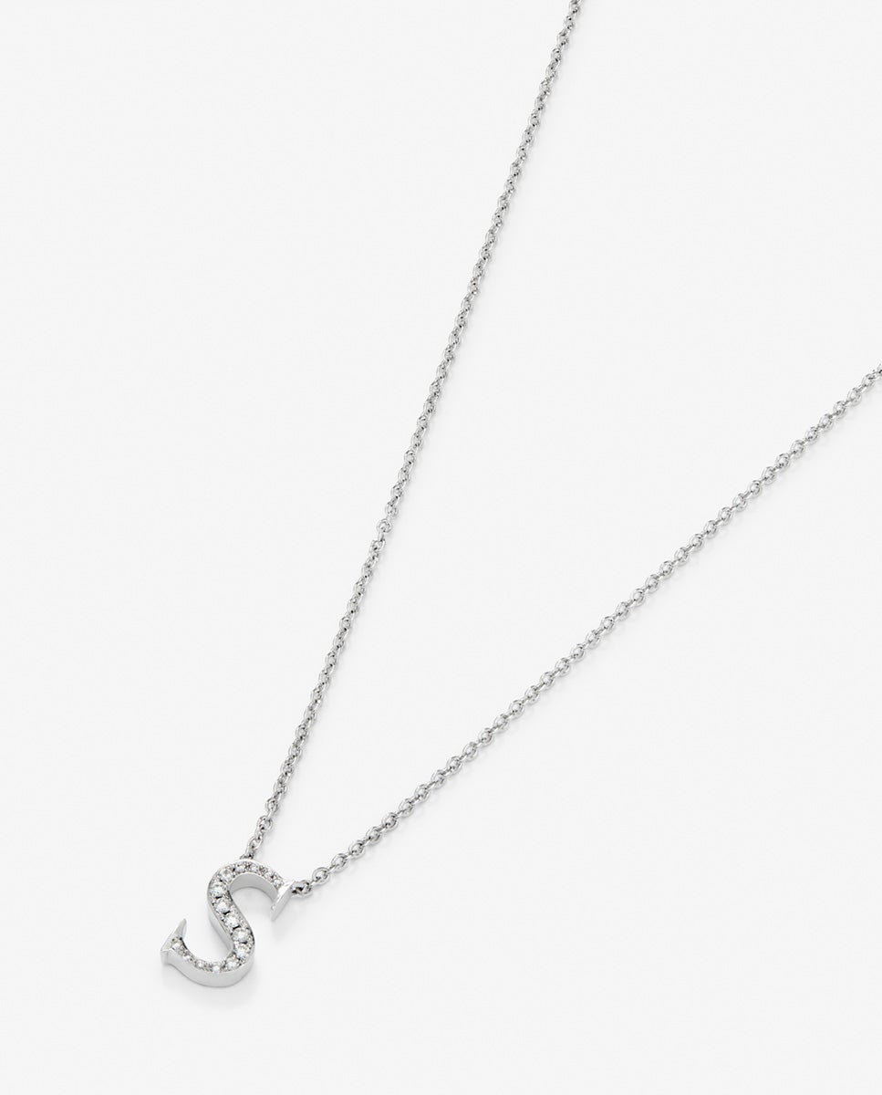 Imagen 2 de Colgante de oro blanco de 18k con letra s y 16 diamantes en talla brillante con un total de 0,07 cts - SUAREZ - Blanco Blanco