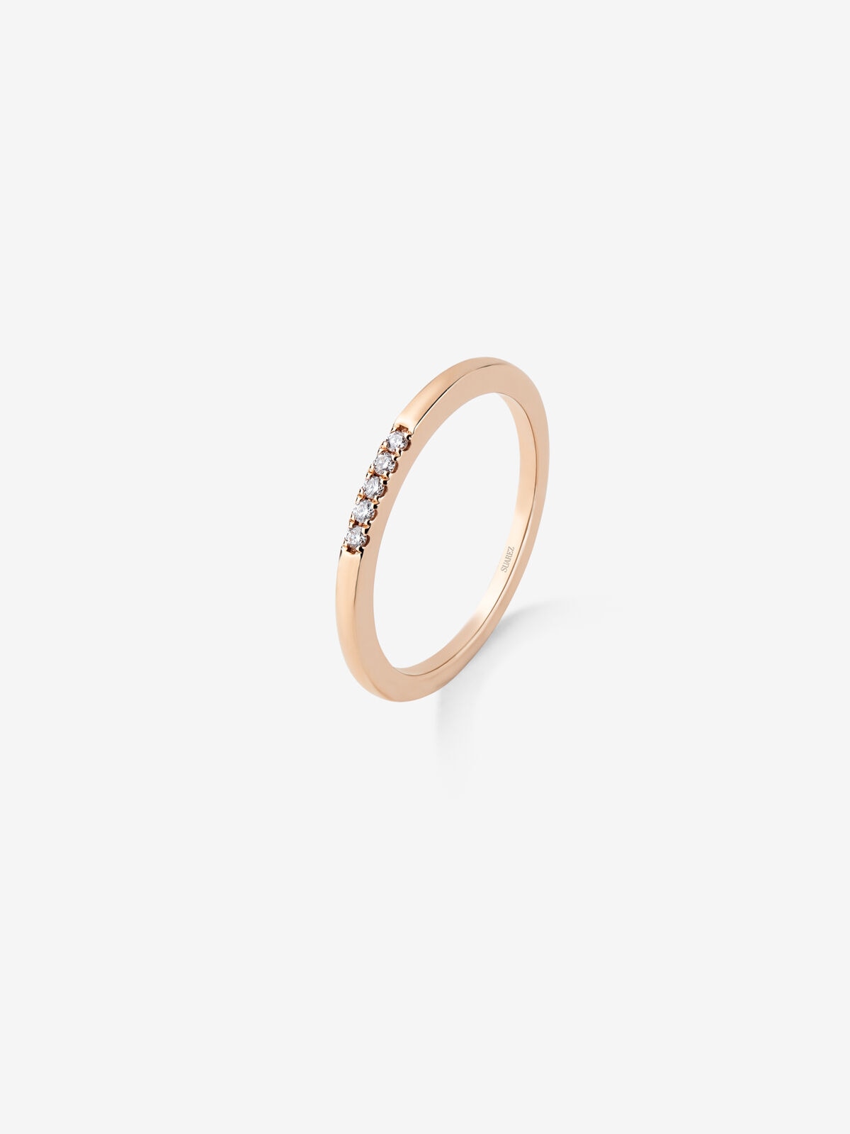 Anillo de oro rosa de 18k con 5 diamantes en talla brillante con un total de 0,05 cts - SUAREZ - Blanco Blanco-1