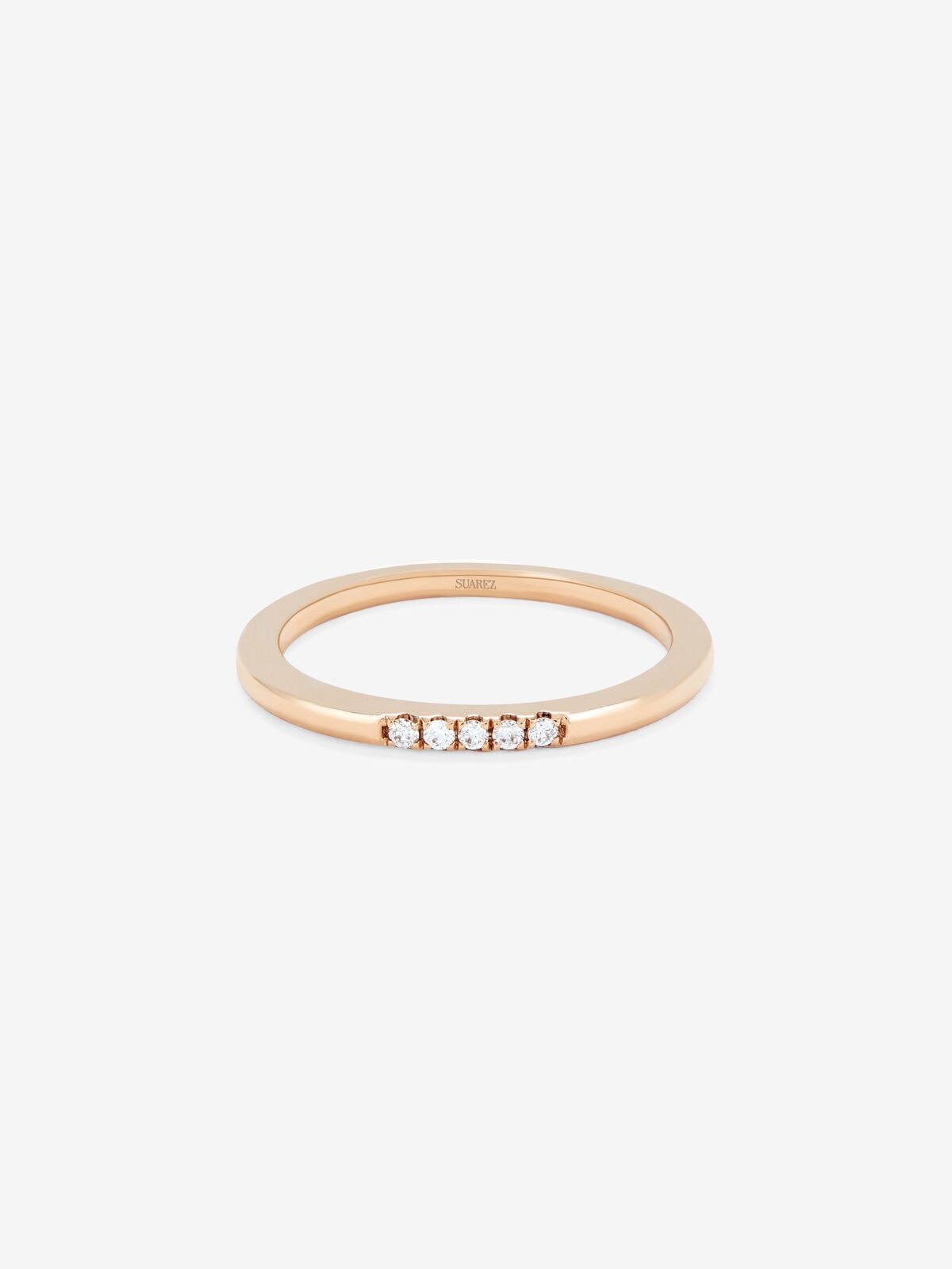 Anillo de oro rosa de 18k con 5 diamantes en talla brillante con un total de 0,05 cts - SUAREZ - Blanco Blanco-3