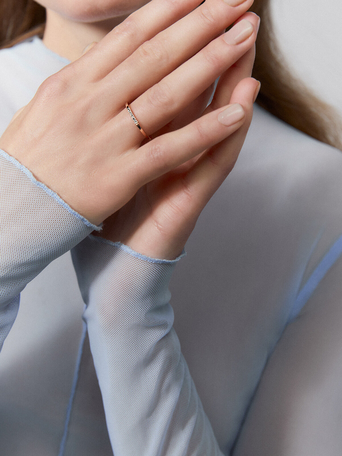 Anillo de oro rosa de 18k con 5 diamantes en talla brillante con un total de 0,05 cts - SUAREZ - Blanco Blanco-4